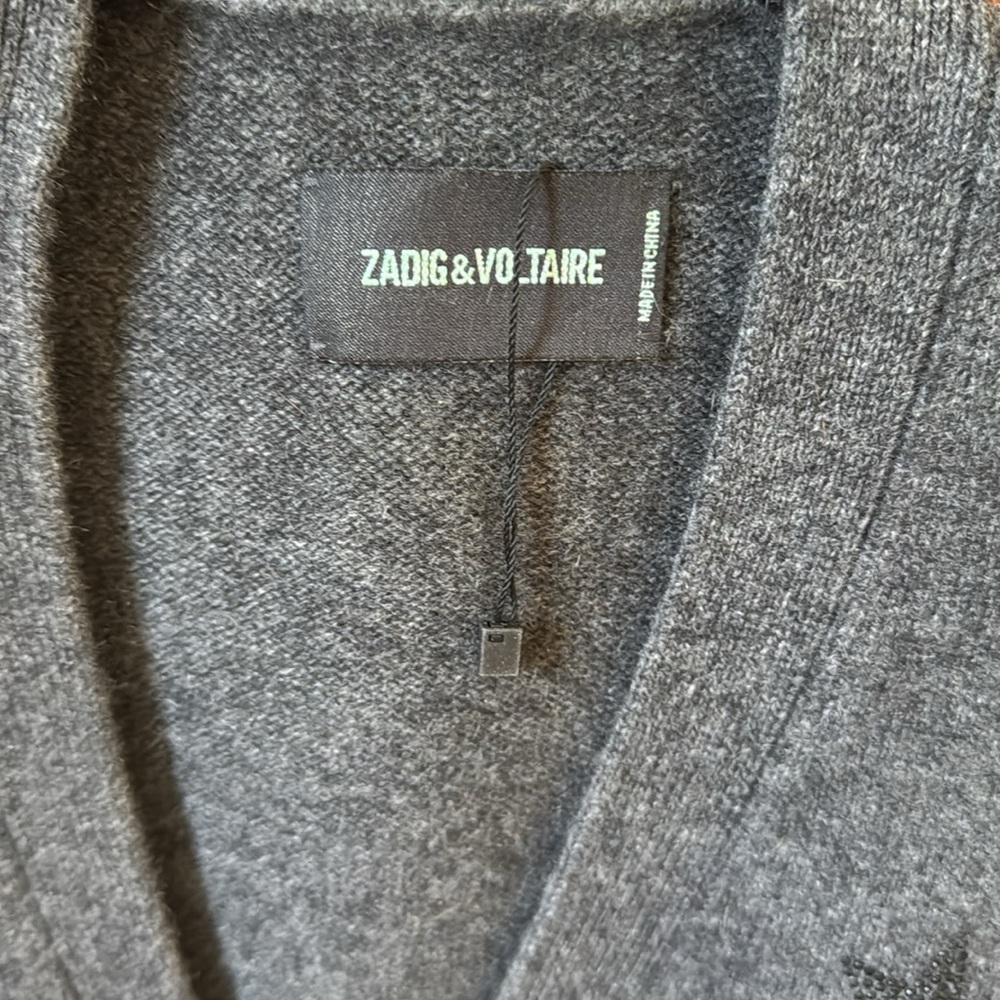 ZADIG & VOLITAIRE Mirka 100% Cashmere Gray Crystal Star Cardigan - Picture 2 of 7